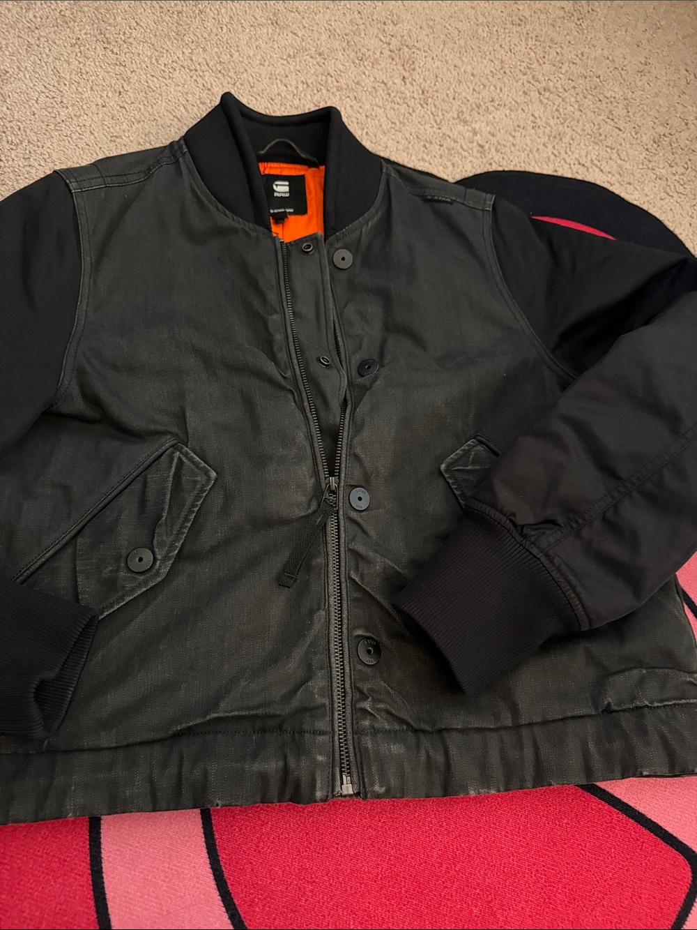 Women’s Gstar Black Bomber Jacket with Orange Lining